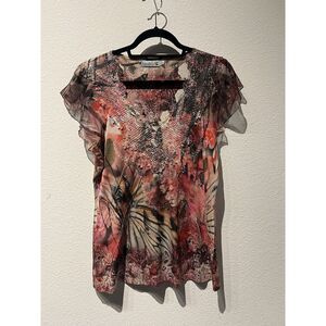 Unity World Women's Moody Fairy Grunge Size M Floral Cap Sleeve Rhinestone Y2K